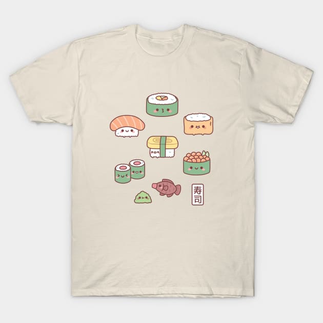 Cute Japanese Sushi Nigiri Maki Gunkan Set T-Shirt by rustydoodle